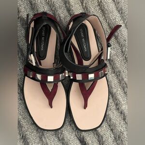 Stuart Weitzman studded gladiator sandals burgundy and black